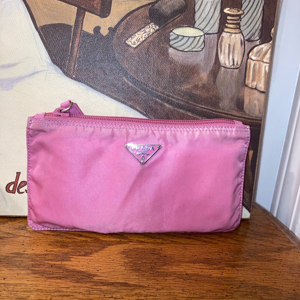 Prada Tessutp Nylon Pouch Clutch Vintage Pink